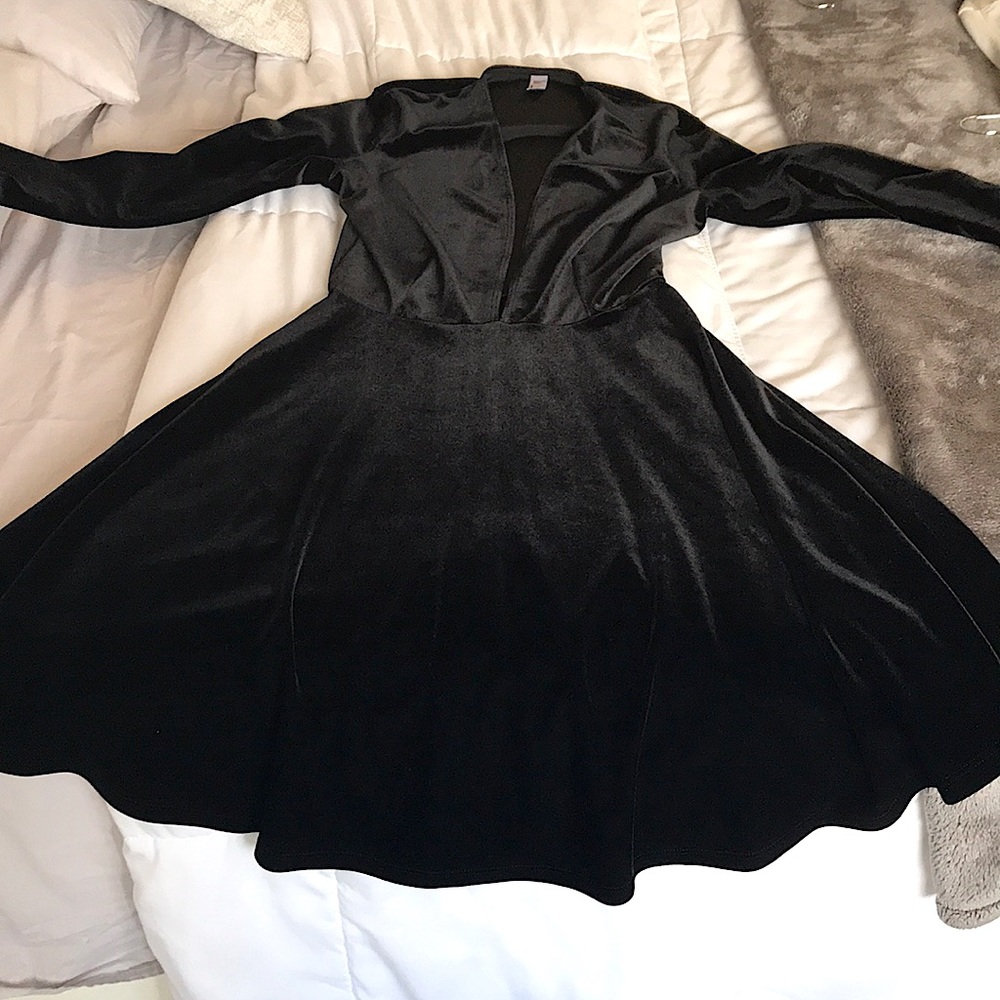 American Apparel Black Velvet Lowcut Dress